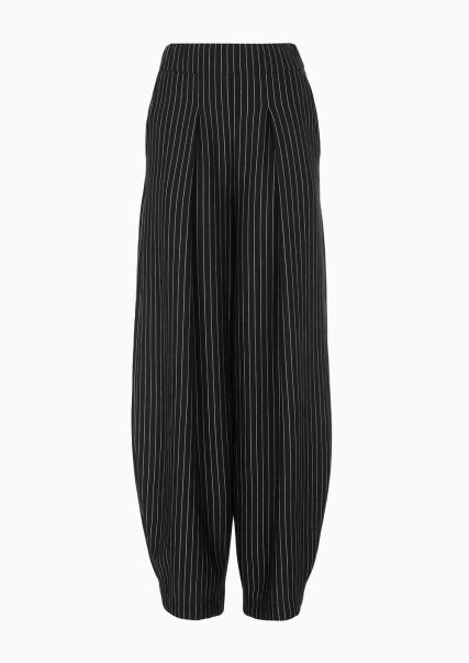 Black Frais Femme Pantalon Large En Jersey De Cachemire Et De Soie Finement Rayé Jupes Et Pantalons