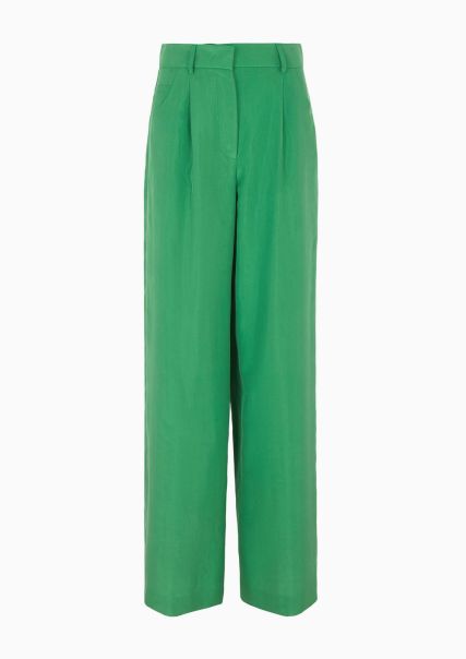 Pantalon À Une Pince En Soie Lavée Femme Jupes Et Pantalons Green Merveilleux