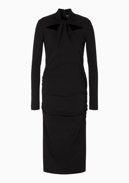 Robes Black Robe Mi-Longue En Mélange De Viscose Au Point Milano Armani Sustainability Values Étonnant Femme