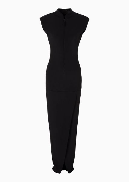 Robe Longue En Cady De Viscose Stretch Armani Sustainability Values Haute Qualité Femme Black Robes