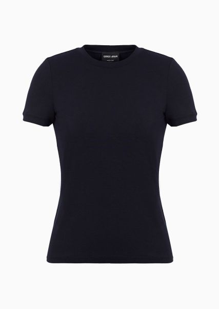 T-Shirt En Jersey De Viscose Stretch 2024 Femme Navy Blue T-Shirts