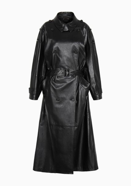 Trench-Coat Surdimensionné À Double Boutonnage En Nappa Femme Vivre Black Manteaux