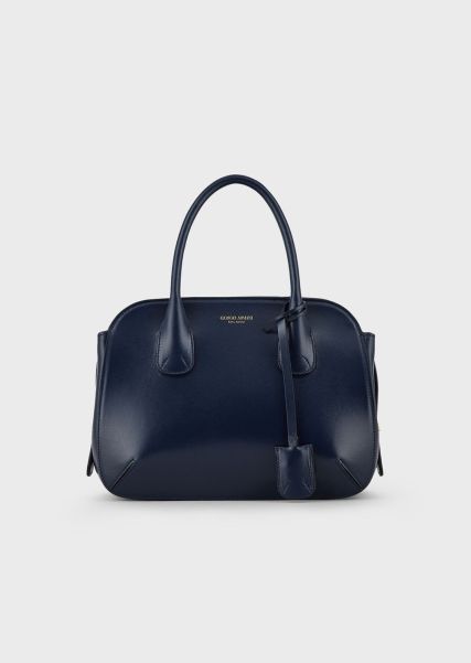 Satisfait Blue Tote Bag La Prima Grand Modèle En Cuir Liégé Femme Sacs À Main