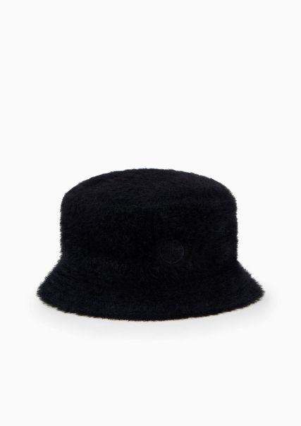 Femme Black Chapeau Cloche En Tissu Effet Fourrure Chapeaux Et Gants Luxueux