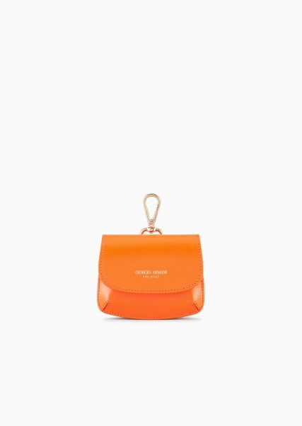 Mini Bijou De Sac En Cuir De Veau Liégé Femme Portefeuilles Orange Moderne