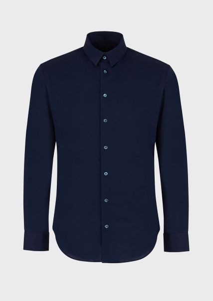 Navy Blue Homme En Ligne Chemises Classiques Chemise Coupe Slim En Jersey De Coton