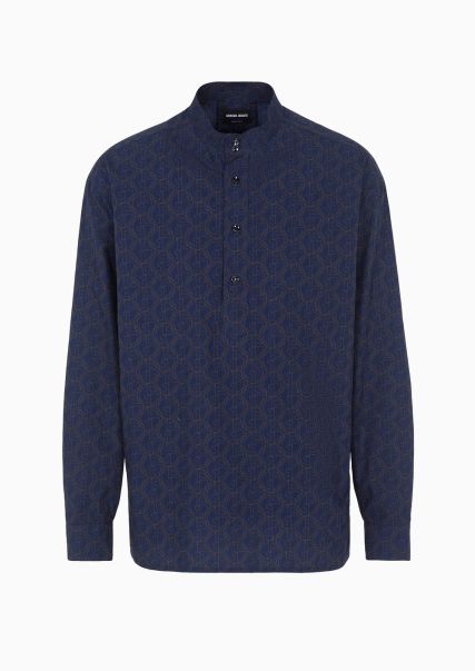 Chemises Mode Chemise Polo En Coton Avec Imprimé Logo All Over Homme Blue Technologique