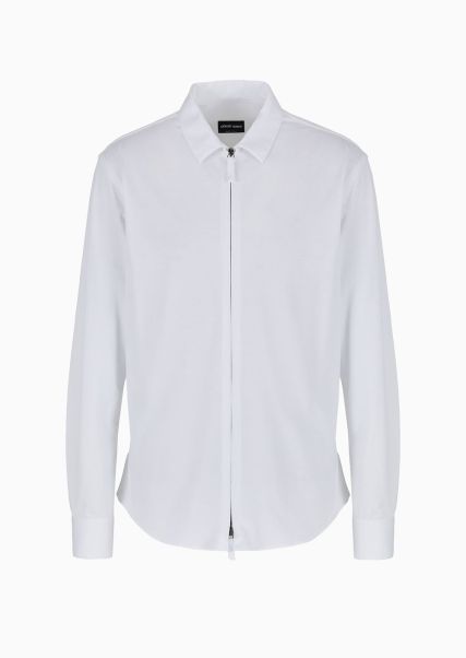 Chemises Mode Classique Homme White Chemisier Zippé En Jersey De Coton