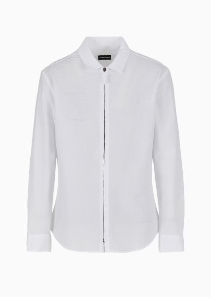 Chemises Mode Chemise En Seersucker De Coton Avec Fermeture Zippée Élégant Homme White