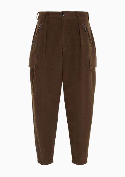 Pantalon Cargo En Moleskine De Lyocell Et Coton Stretch Complets Brown Doux Homme