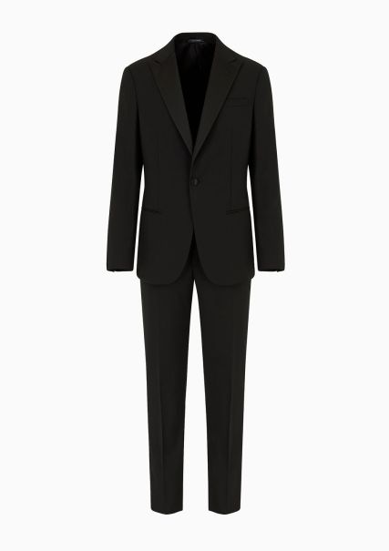 Black Homme Smoking Icon Soho Coupe Slim Semi-Entoilé En Pure Laine Costumes Et Smokings Rapide