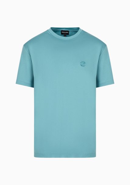 Aqua Blue T-Shirt En Interlock De Coton Avec Broderie Logo Homme T-Shirts Authentique