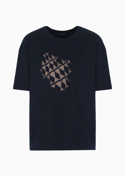 T-Shirts T-Shirt En Jersey De Coton Biologique Armani Sustainability Values Caractère Blue Homme