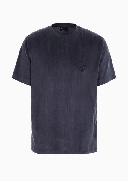 T-Shirt En Jersey De Cupro Et Coton Avec Logo En Relief Prix Promotionnel Dark Blue T-Shirts Homme