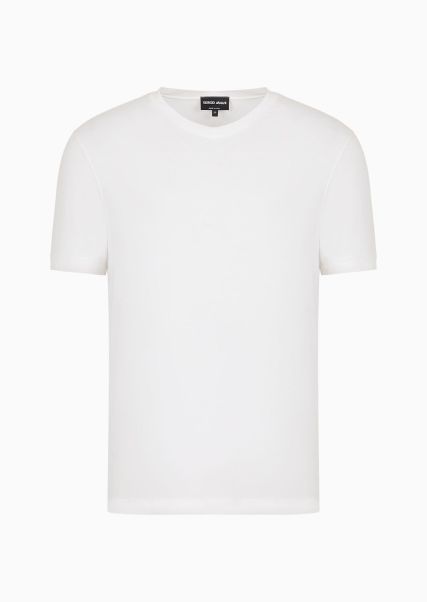 Gourmet White T-Shirts Homme T-Shirt À Col En V En Jersey De Viscose Stretch Icon