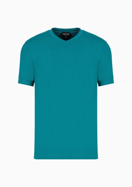 Flexible T-Shirts T-Shirt À Col En V En Jersey De Viscose Stretch Icon Green Homme