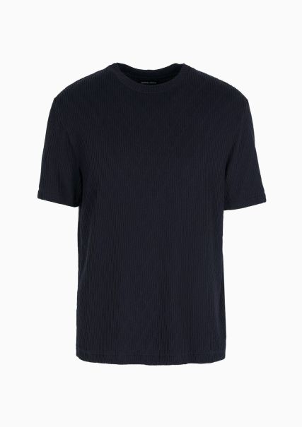 Homme T-Shirts Navy Blue Fort T-Shirt En Jersey Jacquard De Mélange De Viscose
