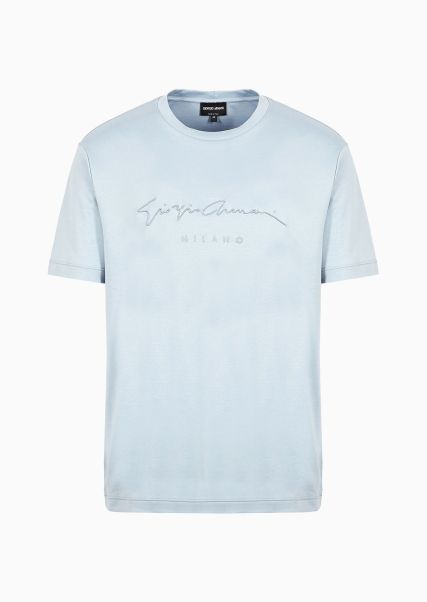 Prix Attractif T-Shirt En Interlock De Pur Coton Avec Broderie Logo Azure T-Shirts Homme