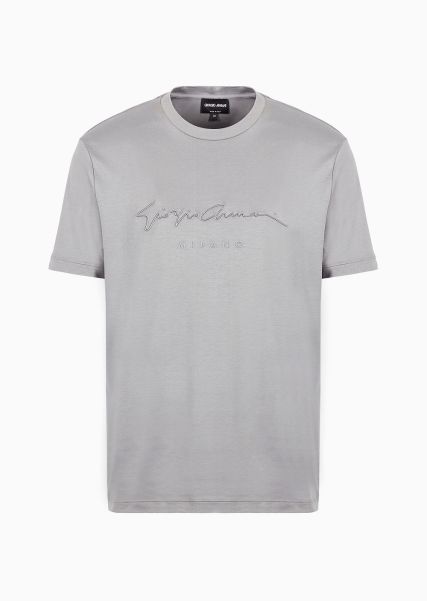 Rester T-Shirt En Interlock De Pur Coton Avec Broderie Logo T-Shirts Grey Homme
