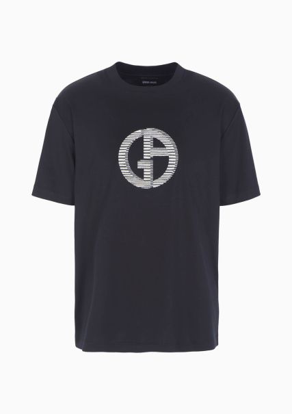 Authentique T-Shirts T-Shirt En Interlock De Pur Coton Avec Broderie Logo Homme Black