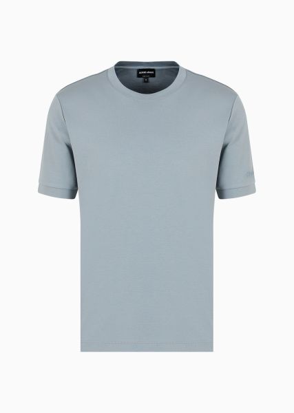 Formidable T-Shirt À Col Rond En Interlock De Coton Biologique Armani Sustainability Values Homme Azure T-Shirts