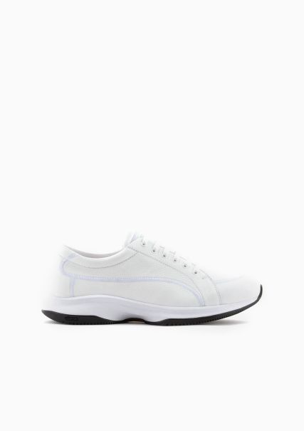 Homme Sneakers En Cuir Et Cerf Magasin En Ligne Baskets White