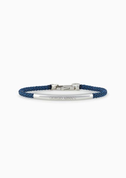 Bijoux Homme Blue Prix Réduit Bracelet En Cuir Tressé Avec Détail En Argent 925
